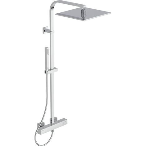 Colonne de douche, Mitigeur thermostatique, Pomme de tête carrée 300x 300 mm (30x30cm), Douchette Stick 1 jet, Limiteur débit 8 et 12l/mn, Flexible douche, Chrome A7542AA (1/5)