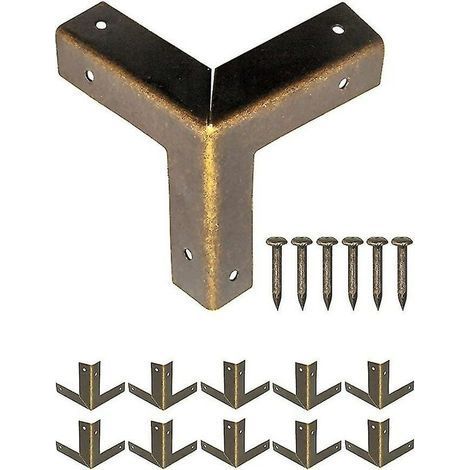 Confezione da 10 angolari in metallo anticato per mobili, protezioni per bordi di casse e mobili - Ottone anticato stile vintage - 32 x 32 mm (1/4)