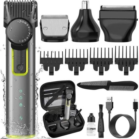 (argent)4 en 1 Tondeuse Cheveux Hommes, Tondeuse Barbe Professionnel, Rasoir Electriques Hommes, Tondeuse Precision, 4 Peignes (1/5)