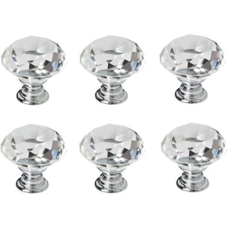 6 poignées en cristal,poignées de porte d'armoire à tiroir en cristal de diamant de 30 mm,poignées de porte en verre de cuisine,armoires de rangement et coiffeuses pour cuisines à domicile et bureaux (1/3)