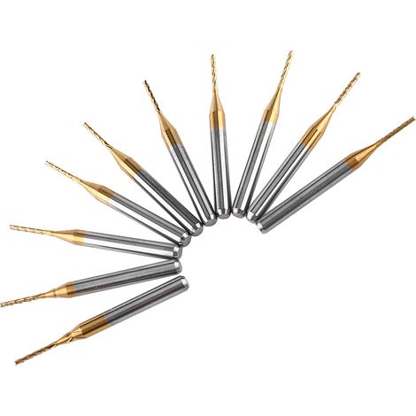 Fraises pour circuits imprimés, fraises à maïs à surface rugueuse plaquées titane, diamètre de tige de 3,175 mm, diamètre de coupe de 1,0 mm, 10 pièces par boîte. (1/5)