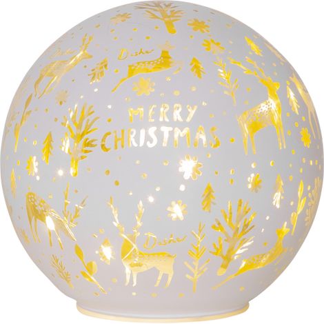 Leuchtkugel ,Merry X-MAS' aus Glas, weihnachtliches Dekor, weiß, 10 LEDs, warmweiß, Ø 15cm (1/5)
