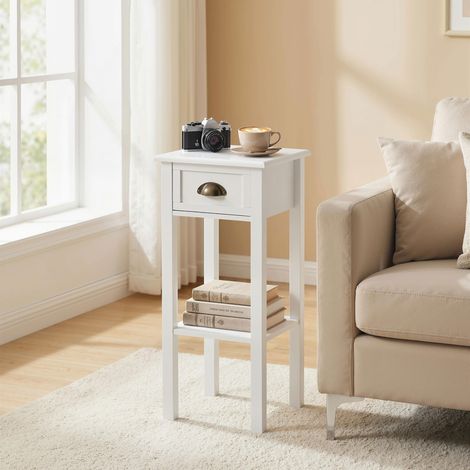 HOMCOM Tavolino/Comodino con cassetto e ripiano portaoggetti, stile moderno, per soggiorno e camera da letto, 30x30x75 cm, bianco (1/5)