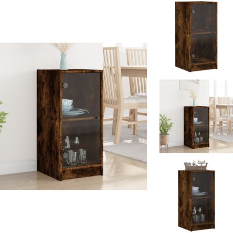 Armoire latérale avec portes en verre chêne fumé 35x37x75,5 cm - Meuble De Rangement - Buffet - Armoire - Meuble TV - Commode (1/5)