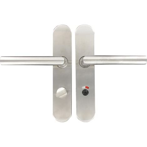 Set de Poignée de Porte sur Grande Plaque - Béquille Coudée 90° - Condamnation Voyant - Porte de Salle de Bain et WC - Pose Facile - Acier Inoxidable