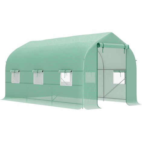 Serra a Tunnel Anti-UV 4x2x2 m con 6 Finestre a Rete e Ingresso Arrotolabile in Metallo e PE Verde (1/5)