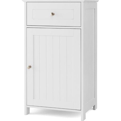1 Porte et 1 Tiroir Meuble de Salle de Bain Rangement Étagère Ajustable Armoire sur Pied en MDF Blanc (1/5)