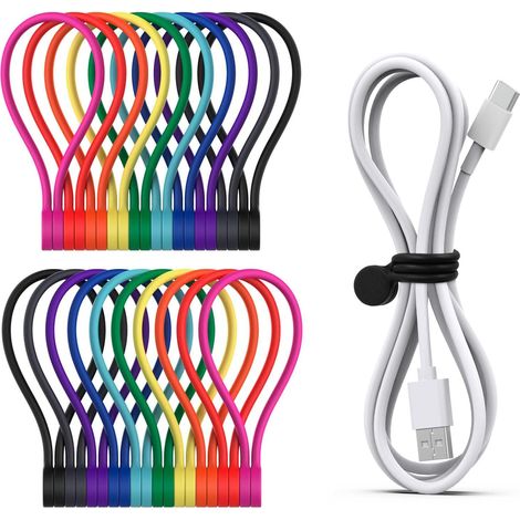 Wiederverwendbare Magnetische Kabelbinder, Multifunktionale Silikon Magnet Kabelbinder für Kabelmanagement und Organisieren, 10 Farben Magnetic Cable Ties, (20 Stück, Bunt) (1/5)