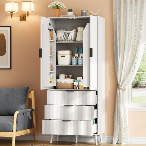 Armario alto de cocina con 2 puertas y 3 cajones, 75 x 35 x 180 cm, MDF blanco REDOM (1/5)
