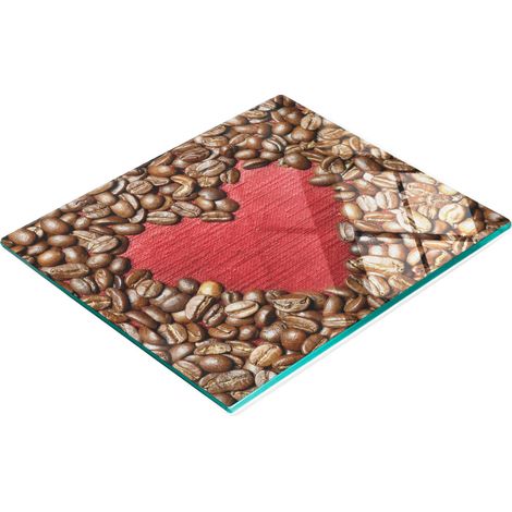 Elegante e resistente lavagna in vetro con stampa a forma di cuore e chicchi di caffè, 60x52 cm. (1/5)