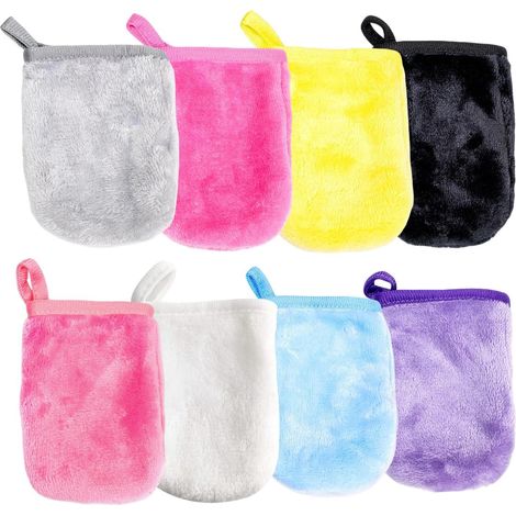 8 gants démaquillants lavables en microfibre ultra-douce, réutilisables pour visage et douche. Taille 11x9 cm, adaptés à tous types (1/5)