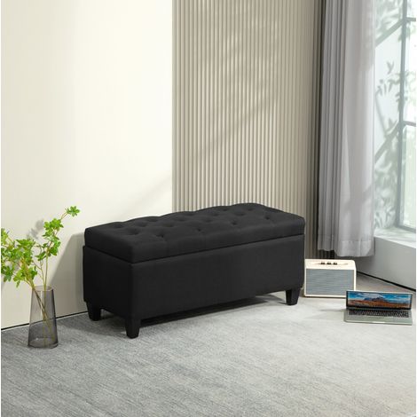 CHICFURN Banco arcón capitoné negro 100 x 40 x 44 cm poliéster y patas de madera (1/5)