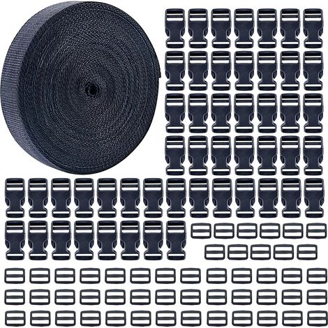 10 Mètres Sangle Nylon 15 mm Avec 50 Pièces Boucles Latérales En Plastique Et 50 Pièces Clips Fermoir Pour Paracord Bracelets, Colliers De Chien, Sangles De Sac À Dos, Sangle De Bagage (1/5)