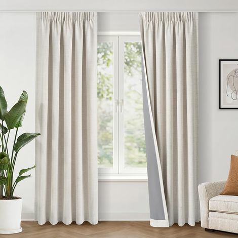 Thermal Blackout Curtain, 140 x 225 cm, Pack of 2, Beige Rideau Galon Fronceur pour Salon et Chambre, Isolant Anti Froid et Chaleur, Réduction du Bruit, Suspension Flexible (1/5)