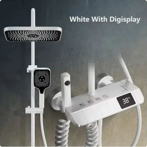 Colonne de douche numérique thermostatique – mitigeur de douche – robinet cuivre haute pression,Blanc