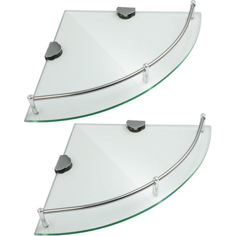 Étagères d'angle - Lot de 2 - Verre et Inox - Support mural stable - Pour salle de bain et cuisine - 23,5 x 23,5 cm (1/5)