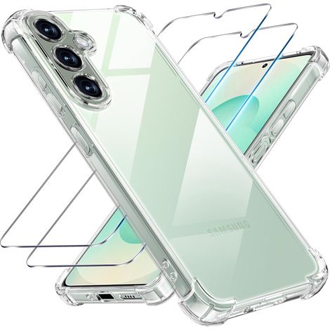 3 en 1 Coque et Verre Trempé pour Samsung Galaxy S25 Plus/S25+ 5G, [Coussin d'air Intégré] Anti-Jaunissement Souple TPU Bumper Coque Protection pour Samsung s25 Plus, Transparente (1/5)