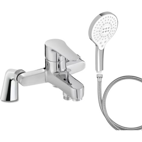 Mitigeur baignoire JACOB DELAFON July + pommeau de douche Metro signature + flexible de douche métal + colonnettes (1/4)