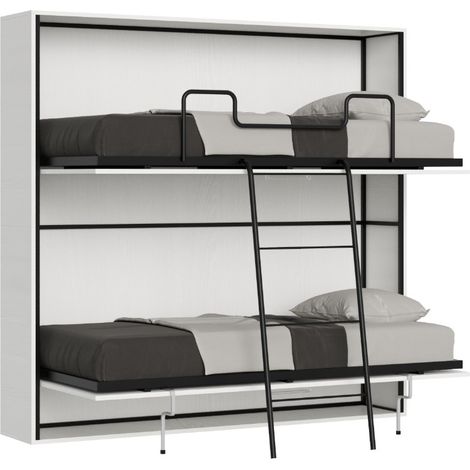 Lit escamotable superposé blanc horizontal 2 couchages 85x185 Bounto-2 matelas 85x185cm (1/5)