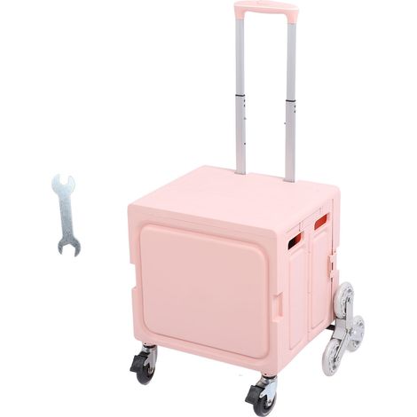 Caisse roulante portable robuste et résistante, en polypropylène renforcé, fer et aluminium, avec 8 roues, pliable et mobile, idéale pour les courses et les livraisons (rose). (1/5)