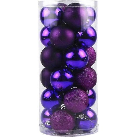 24 boules de Noël décoratives, incassables, pour sapin de Noël, à suspendre pour les fêtes, mariages et autres événements (violet). (1/2)