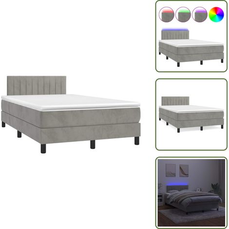 Sommier à lattes de lit avec matelas LED gris clair 120x190 cm - Lit Plateforme - Lit Rembourré - Lit Design - Lit Moderne - Lit Capitonné (1/5)