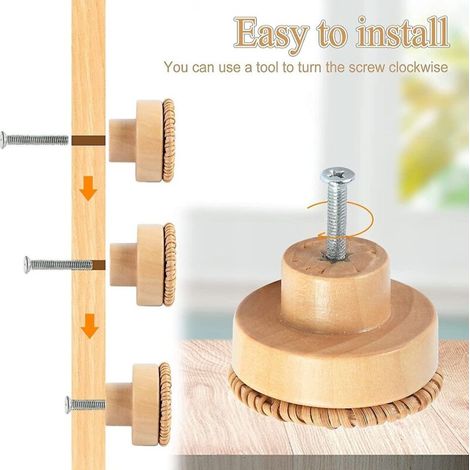 Lot de 10 boutons ronds en rotin pour portes de placards de cuisine - Poignées de tiroir en bois pour cuisine, chambre, commode et placards (1/4)