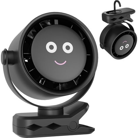 JSSEVN - Ventilador de mesa con clip, recargable por USB, rotación de 720°, 5 velocidades con pantalla LED, silencioso, ideal para el hogar, color negro. (1/5)