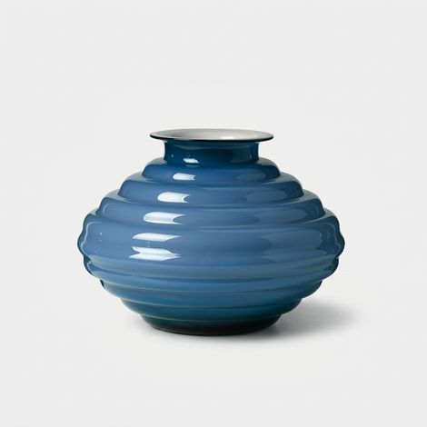 Vaso decorativo ovale in vetro Made in Italy Anelli 20 - Blu (1/2)