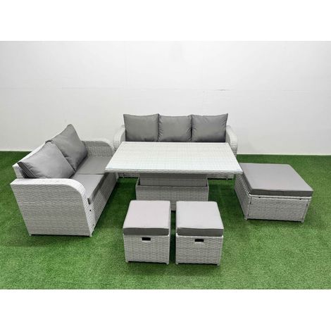 Fimous 8 Seater PE Rattan Wicker Garden Furniture Patio Conservatory Sofa Set with Adjustable Lifting Dining or Coffee Table 3 Seater Sofa Love Sofa 3 Stool (1/5)