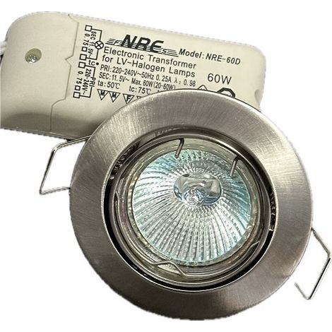 Spot encastré halogène 50W alu Ø 82mm orientable 2700K 420lm kit avec transfo 12V et lampe MR16 GU5.3 intérieur IP20