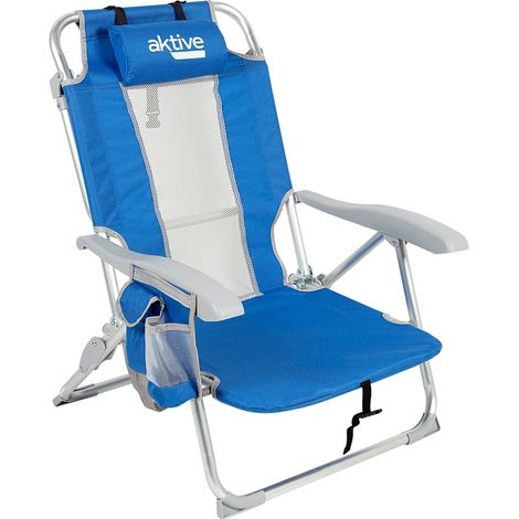 Silla de playa y tumbona 5 posiciones azul c/cojín y bolsillos Aktive (1/5)