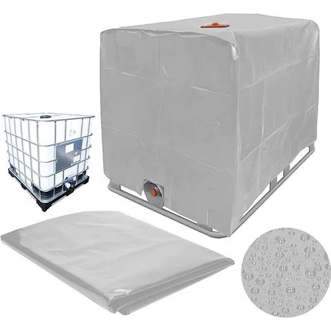 Couverture IBC - Pour Réservoir Eau 1000 L - Imperméable Anti-Poussière Anti-UV - Avec Découpe Robinet - Pliable - Argent
