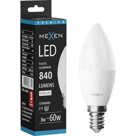 Mexen Nova Bombilla LED E14, C37, 8W, Neutra - 4000K, 840 lm - L102-E14-0840-01 (1/5)