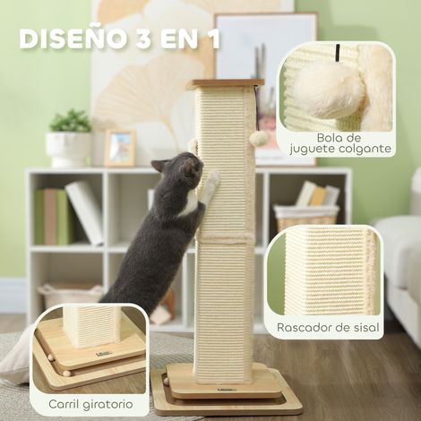 Arbre à chat avec balle suspendue. jouet à balle et poteau en sisal et chêne (1/5)