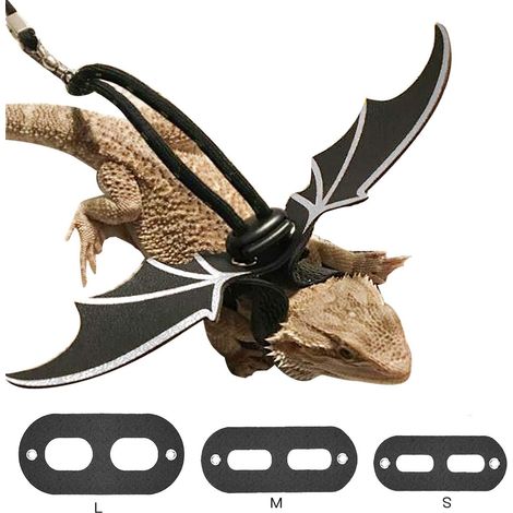 Harnais/sangle en cuir ajustable pour dragons barbus (S/M/L, 3 tailles, poche pectorale) avec ailes décoratives pour lézards, reptiles, amphibiens et autres petits animaux de compagnie - Argent (1/5)