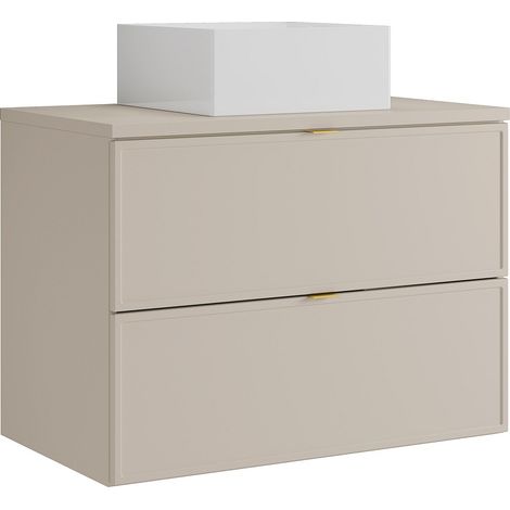 Mobile bagno sospeso con lavabo da appoggio quadrato Beige 80 cm - ONDIL