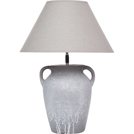 Lámpara de mesa moderna base de cerámica pantalla ajustable de lino gris Agefet