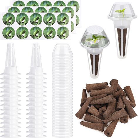 Kit hidropónico: kit de cultivo con 30 cestas, tapas, esponjas y etiquetas, blanco, 4,5 × 2,2 cm, ideal para tomates, fresas y flores. (1/5)