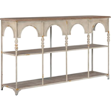 Étagère métal blanc naturel style néoclassique pour salon élégant - Blanc patiné et bois naturel (1/5)