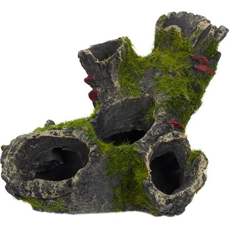 Relaxdays Grotte déco d’aquarium, apparence naturelle, cachette décorative, décoration en pierre, 7 x 15 cm, gris-vert (1/5)