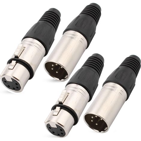 Lot de 4 connecteurs XLR mâles et femelles à 5 broches, connecteurs XLR, connecteurs de câble de microphone, prise audio pour microphone, connecteur à souder XLR, prise XLR femelle, pour