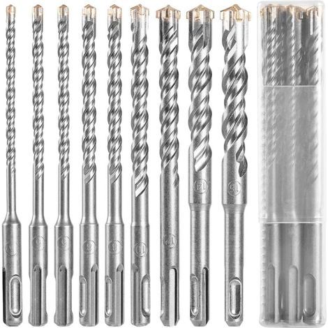 Foret béton SDS , 9pcs (5 Mm 16x160 Mm) foret carrelage, foret Coffret de mèches et burins pour un perforateur , Forets Transversaux Pour Béton, Brique, Pierre, Naturelle, Métal (1/5)