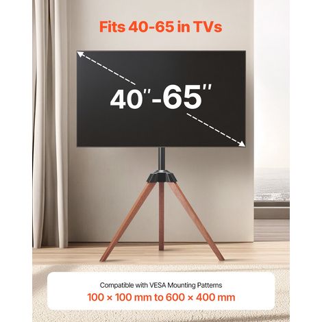 Support TV trépied, pour écrans plats/incurvés 1016-1651 mm, support télé sur pied portable, avec pieds en chêne, capacité de charge 45 kg, Max. VESA 600 x 400 mm, pour chambre, studio, salon (1/5)