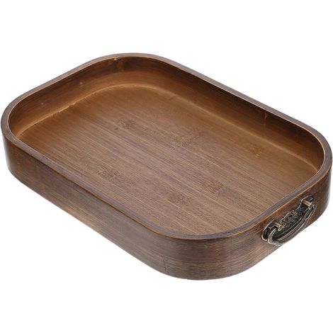 Plateau alimentaire vintage en bambou, objet de décoration, avec poignées en métal (1/5)