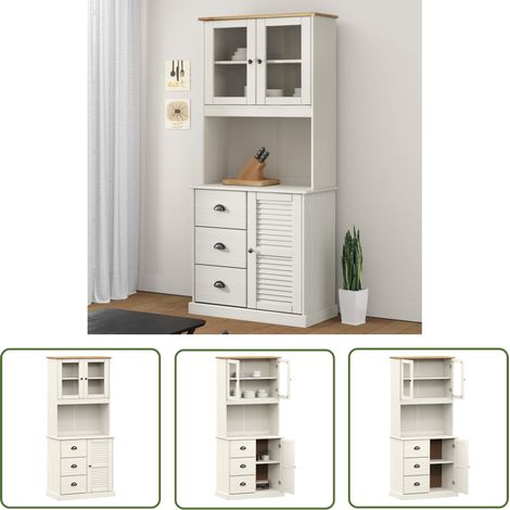 The Living Store Buffet haut VIGO blanc 78x40x175 cm bois massif de pin - Buffet Design - Meuble Rangement - Armoire Blanche - Buffet Moderne - Mobilier Salon (1/5)