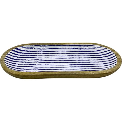 Kleines gestreiftes Holztablett für die Küche, nautische und maritime Dekoration, ideal zum Servieren und Organisieren