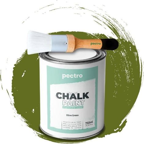 Pintura a la Tiza - PECTRO - VERDE OLIVA - 750ml - Cepillo de Madera - Acabado Mate