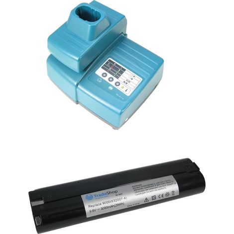 2in1 Angebot im Set: Akku Schnellladegerät + Hochleistungs Ni-MH 9,6V 2000mAh Akku für Makita DA391DWD ML900 ML901 ML902 T220D T220DW UM1690D UM1690DW 6096DW 6096DWBE