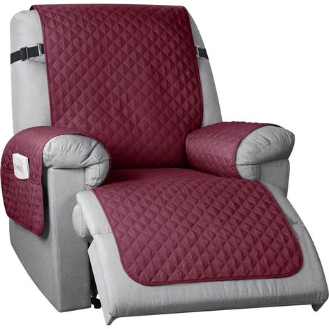 Housse De Chaise Fauteuil Relax 1 Pièce, Housse Inclinable pour Chaise à 1 Coussins Matelassé Protecteur De Meubles pour Chien avec Support Antidérapant Et Sangle (Vin Rouge) (1/5)